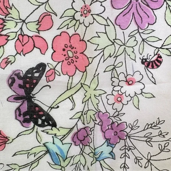 Vintage 60s square silk scarf garden floral butterflies painted hand rolled edge - Picture 2 of 16